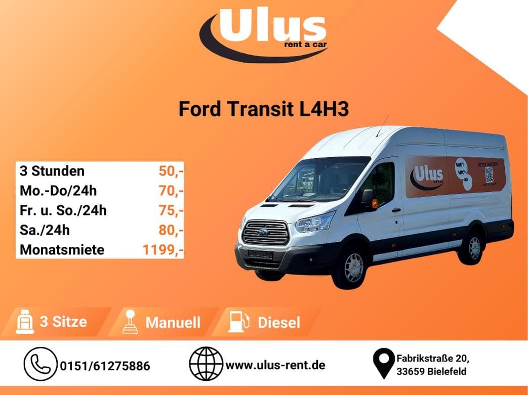 Ford Transit L4H3 3,5 t Transporter zu mieten / Umzug / Bulli